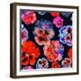 Watercolor Floral Pattern. Colorul Pansies Isolated on Dark Background. Red Blue Flowers-Firsart-Framed Art Print