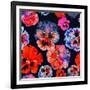 Watercolor Floral Pattern. Colorul Pansies Isolated on Dark Background. Red Blue Flowers-Firsart-Framed Art Print