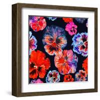 Watercolor Floral Pattern. Colorul Pansies Isolated on Dark Background. Red Blue Flowers-Firsart-Framed Art Print