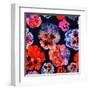 Watercolor Floral Pattern. Colorul Pansies Isolated on Dark Background. Red Blue Flowers-Firsart-Framed Art Print