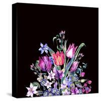 Watercolor Floral Spring Greeting Card, Vintage Flowers Bouquet, Purple Tulips, Wildflowers, Strawb-Varvara Kurakina-Stretched Canvas