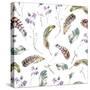 Watercolor Floral Vintage Seamless Pattern with Feathers, Watercolor Illustration-Depiano-Stretched Canvas