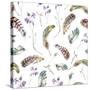 Watercolor Floral Vintage Seamless Pattern with Feathers, Watercolor Illustration-Depiano-Stretched Canvas