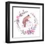 Watercolor Floral Wreath and Circus Bear on Bicycle-Eisfrei-Framed Art Print