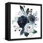 Watercolor Floral Wreath Roses Peonies Leaves Boho Grey Navy White Indigo Blue Isolated on White Ba-Yuliya Podlinnova-Framed Stretched Canvas