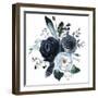 Watercolor Floral Wreath Roses Peonies Leaves Boho Grey Navy White Indigo Blue Isolated on White Ba-Yuliya Podlinnova-Framed Art Print