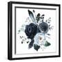 Watercolor Floral Wreath Roses Peonies Leaves Boho Grey Navy White Indigo Blue Isolated on White Ba-Yuliya Podlinnova-Framed Art Print