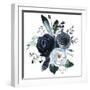 Watercolor Floral Wreath Roses Peonies Leaves Boho Grey Navy White Indigo Blue Isolated on White Ba-Yuliya Podlinnova-Framed Art Print