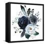 Watercolor Floral Wreath Roses Peonies Leaves Boho Grey Navy White Indigo Blue Isolated on White Ba-Yuliya Podlinnova-Framed Stretched Canvas