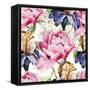 Watercolor Flowers - Iris and Peonies-Knopazyzy-Framed Stretched Canvas