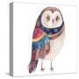 Watercolor Funny Kids Illustration with Owl. Hand Drawn Animal Drawing. Owl Bird Painting. Perfect-Maria Sem-Stretched Canvas