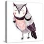 Watercolor Funny Kids Illustration with Owl. Hand Drawn Animal Drawing. Owl Bird Painting. Perfect-Maria Sem-Stretched Canvas