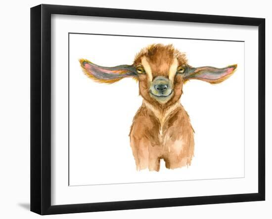 Watercolor Goat Head Isolated on White Background. Hand Drawn Watercolor Goat Perfect for Design Gr-Ivan Feoktistov-Framed Art Print