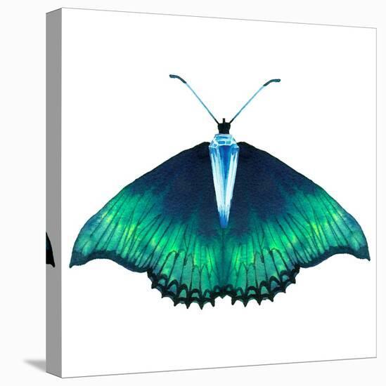 Watercolor Green Butterfly with Diamond-Eisfrei-Stretched Canvas