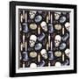 Watercolor Halloween Pattern-Eisfrei-Framed Art Print