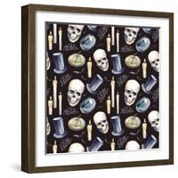 Watercolor Halloween Pattern-Eisfrei-Framed Art Print