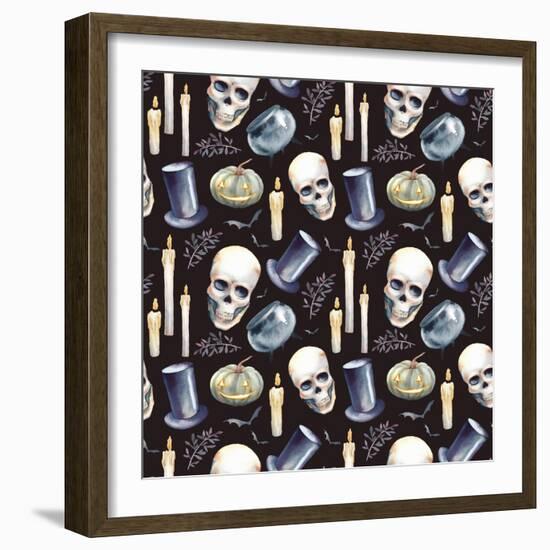 Watercolor Halloween Pattern-Eisfrei-Framed Art Print