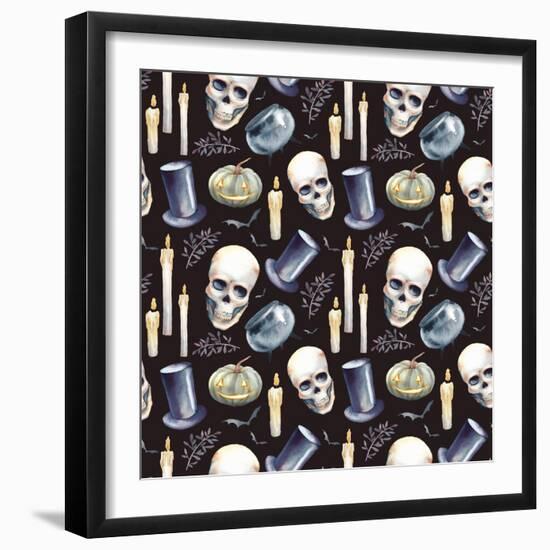 Watercolor Halloween Pattern-Eisfrei-Framed Art Print