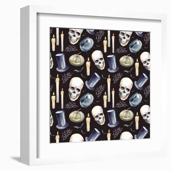 Watercolor Halloween Pattern-Eisfrei-Framed Art Print