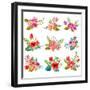 Watercolor Hand Drawn Buttonholes with Colorful Flowers and Leaves. the Art Paint on White Backgrou-Anastacia Mironova-Framed Photographic Print