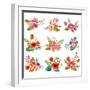 Watercolor Hand Drawn Buttonholes with Colorful Flowers and Leaves. the Art Paint on White Backgrou-Anastacia Mironova-Framed Photographic Print