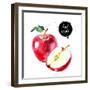 Watercolor Hand Drawn Red Apple. Isolated Eco Natural Food Fruit Illustration on White Background-Pim-Framed Art Print