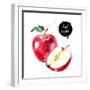 Watercolor Hand Drawn Red Apple. Isolated Eco Natural Food Fruit Illustration on White Background-Pim-Framed Art Print
