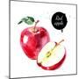 Watercolor Hand Drawn Red Apple. Isolated Eco Natural Food Fruit Illustration on White Background-Pim-Mounted Art Print