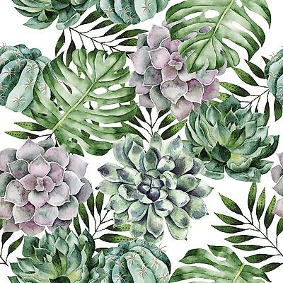 'Watercolor Hand Drawn Seamless Pattern with Tropical Plants and ...