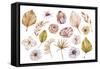 Watercolor Hand Painted Boho Flowers and Leaves Clipart, Individual Elements of Roses, Dried Leaves-Tiana Geo-Framed Stretched Canvas