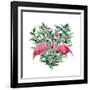 Watercolor Heart with Pink Flamingo and Eucalyptus Leaves. Hand Painted Pink Flamingo and Leaves Is-Y_D-Framed Art Print