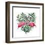 Watercolor Heart with Pink Flamingo and Eucalyptus Leaves. Hand Painted Pink Flamingo and Leaves Is-Y_D-Framed Art Print