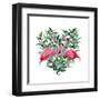 Watercolor Heart with Pink Flamingo and Eucalyptus Leaves. Hand Painted Pink Flamingo and Leaves Is-Y_D-Framed Art Print