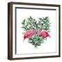 Watercolor Heart with Pink Flamingo and Eucalyptus Leaves. Hand Painted Pink Flamingo and Leaves Is-Y_D-Framed Art Print