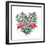 Watercolor Heart with Pink Flamingo and Eucalyptus Leaves. Hand Painted Pink Flamingo and Leaves Is-Y_D-Framed Art Print