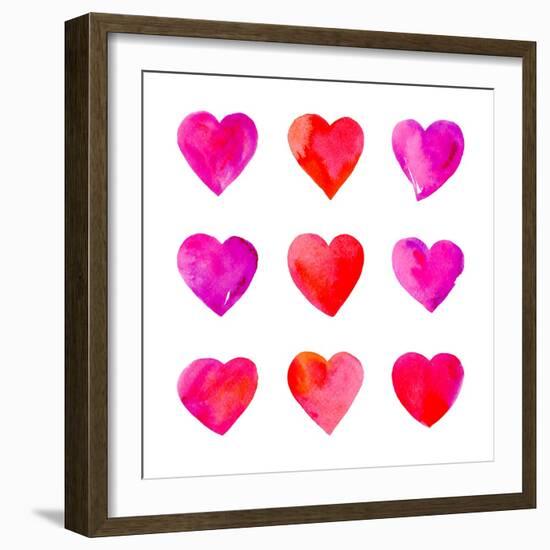 Watercolor Hearts Isolated.-Vodoleyka-Framed Art Print