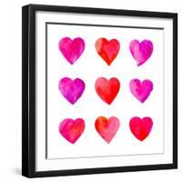 Watercolor Hearts Isolated.-Vodoleyka-Framed Art Print