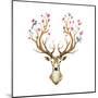 Watercolor Illustration Isolated Deer, Big Antlers, Flowers and Birds on the Horns, Branches Cherry-Anastasia Zenina-Lembrik-Mounted Art Print