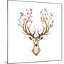 Watercolor Illustration Isolated Deer, Big Antlers, Flowers and Birds on the Horns, Branches Cherry-Anastasia Zenina-Lembrik-Mounted Art Print