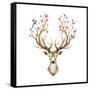 Watercolor Illustration Isolated Deer, Big Antlers, Flowers and Birds on the Horns, Branches Cherry-Anastasia Zenina-Lembrik-Framed Stretched Canvas