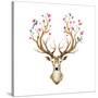 Watercolor Illustration Isolated Deer, Big Antlers, Flowers and Birds on the Horns, Branches Cherry-Anastasia Zenina-Lembrik-Stretched Canvas