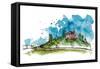 Watercolor Illustration of a Tuscany Hill. the Watercolor and Ink Drawings are Two Different Layers-Julia Henze-Framed Stretched Canvas