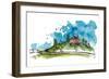 Watercolor Illustration of a Tuscany Hill. the Watercolor and Ink Drawings are Two Different Layers-Julia Henze-Framed Art Print