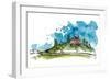 Watercolor Illustration of a Tuscany Hill. the Watercolor and Ink Drawings are Two Different Layers-Julia Henze-Framed Art Print
