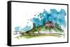 Watercolor Illustration of a Tuscany Hill. the Watercolor and Ink Drawings are Two Different Layers-Julia Henze-Framed Stretched Canvas