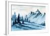 Watercolor Illustration. Winter Mountains Landscape, Trees, Sky.-AlexGreenArt-Framed Art Print