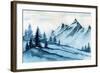 Watercolor Illustration. Winter Mountains Landscape, Trees, Sky.-AlexGreenArt-Framed Art Print