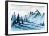 Watercolor Illustration. Winter Mountains Landscape, Trees, Sky.-AlexGreenArt-Framed Art Print