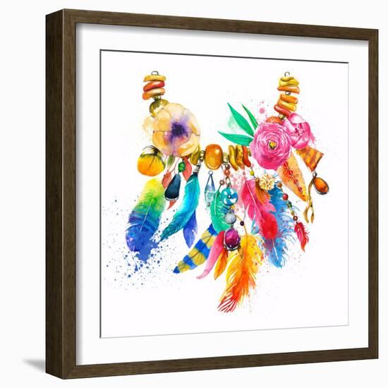 Watercolor Illustration with Necklace-Elena Barenbaum-Framed Art Print