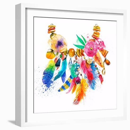 Watercolor Illustration with Necklace-Elena Barenbaum-Framed Art Print